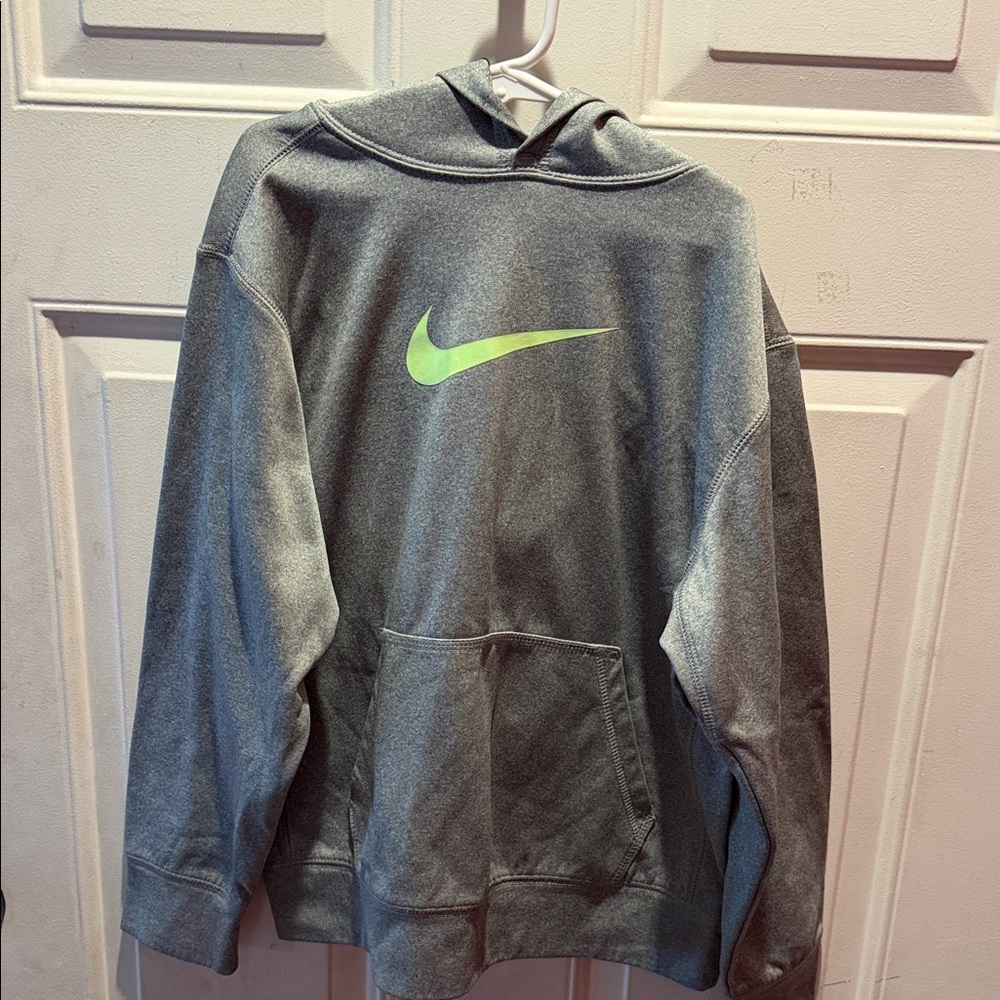 Nike Gray Hoodie with Bright Green Swoosh